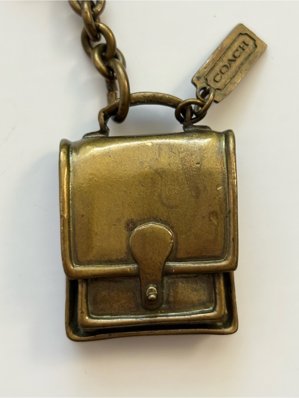 Vintage COACH Station Bag Key Fob Antique Gold Mini Satchel Charm